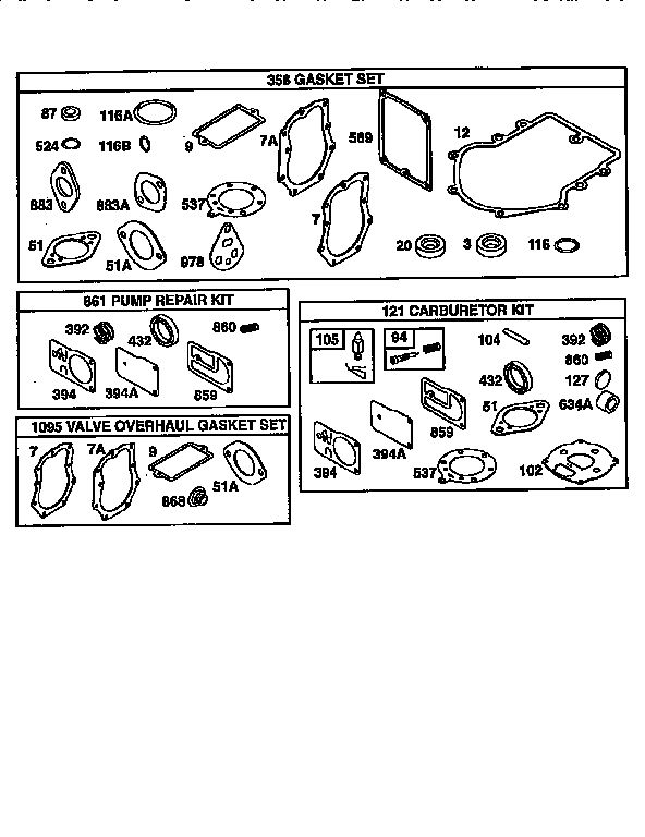 Gaskets Diagram and Parts List for 42A700  Briggs and Stratton Engine